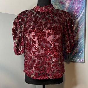 Anthropologie Rich Red Floral Embroidered Blouse